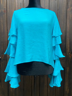 "Ruffled Sleeve" Turquoise Crop Top