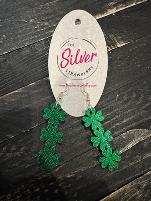 Glossy Acrylic Earrings- "Four Leaf Clover" Glitter Triple Connect