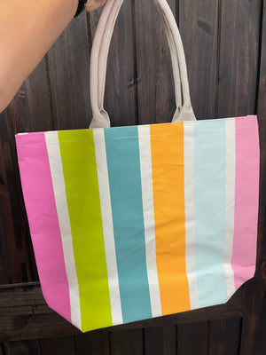The Bloom Tote- Rainbow Stripes