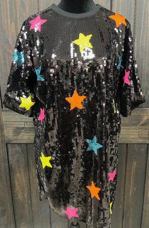 "Neon Star" Black Sequin Dress