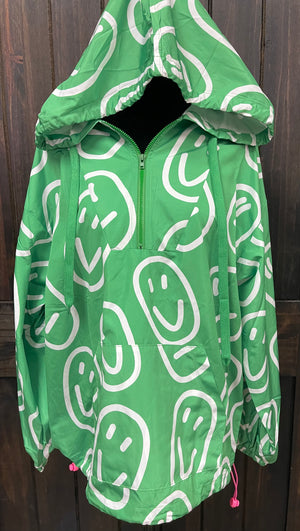 "Neon Green Smiley Face"  Windbreaker Jacket