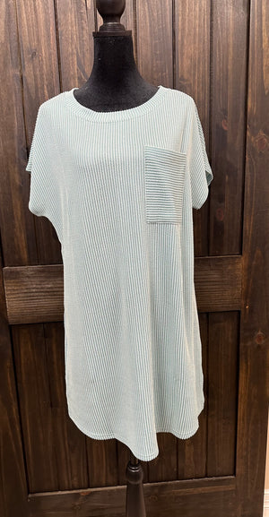 "Sea Foam Ribbed" Mini Shirt Dress
