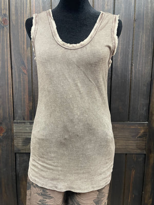"Brown" Double Frayed Tank Top