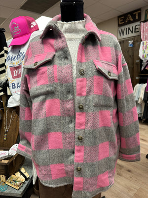 "Grey & Hot Pink" Fleece Like Shacket
