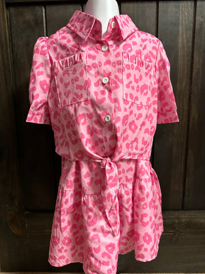 "Pink Cheetah Tie Up & Skirt" Top & Skirt Set