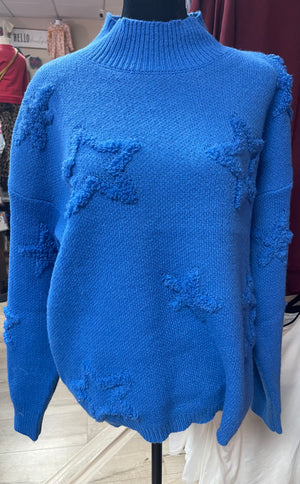 "Blue; Fuzzy Star" Sweatshirt Top
