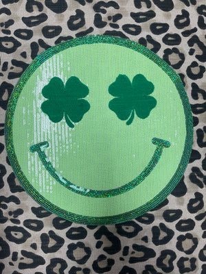Chenille "T-Shirt" Patches- "Lucky Smiley Face" Green
