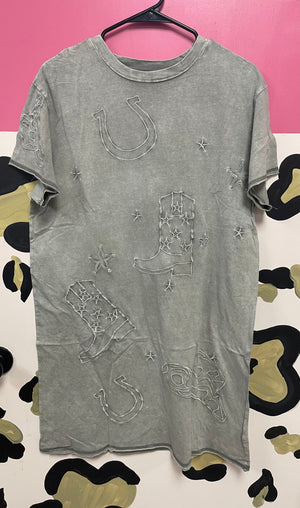 "Cowboy Theme" Embroidered Grey T-Shirt Dress