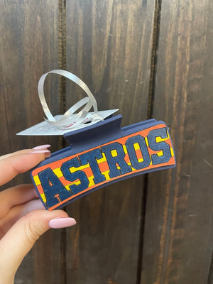 Leather Claw Clip- "Astros"- Navy