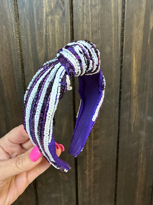 Sequenced Knot Headband- Purple & White