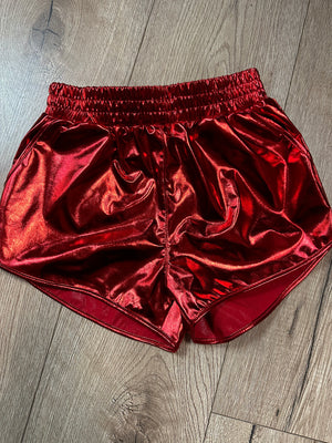 Kids Shorts- Red Metallic
