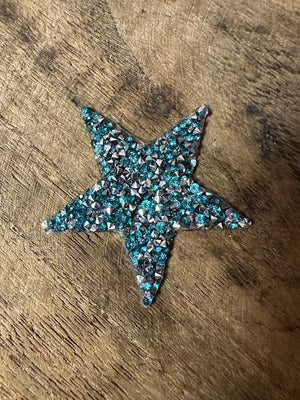 Stoned Beaded Hat Patches- "Turquoise & Silver Star" (6cm)