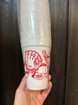 Styrofoam Cups- "Baseball Theme Wrap" Red