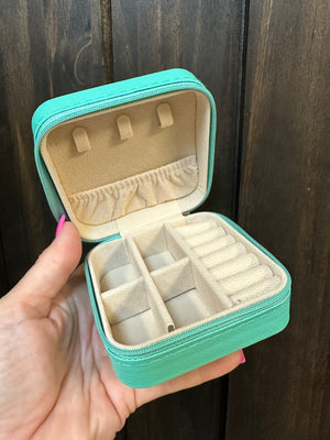 "Mini" Travel Jewelry Box Holder- Teal Pleather