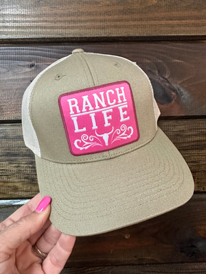 "Ranch Life; Pink" Cream Hat