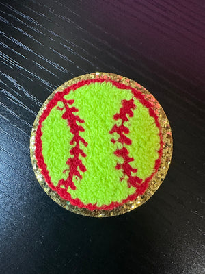 Chenille Hat Patches- "Glitter Softball" Neon Yellow (2.5X2.5)