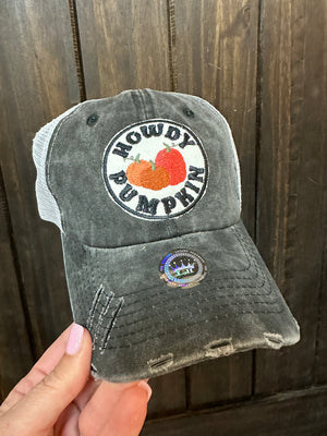 "Howdy Pumpkin" Grey Denim Hat