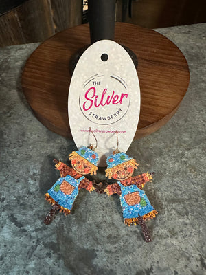 Glamour Glitter Earrings- "Scarecrow" Overalls