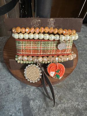 Shania Cluster Bracelet- "Beaded Pumpkin" Plaid
