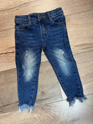 Denim Skinny Jeans- "Frayed Hem" Dark