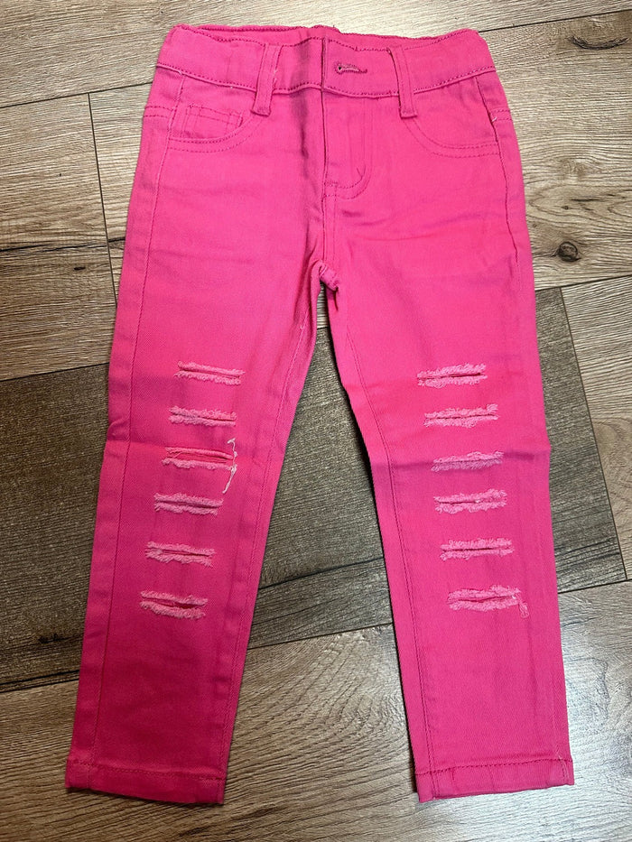 Denim Skinny Jeans- "Distressed" Dark Pink