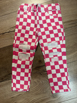 Denim Skinny Jeans- "Checkered" Hot Pink