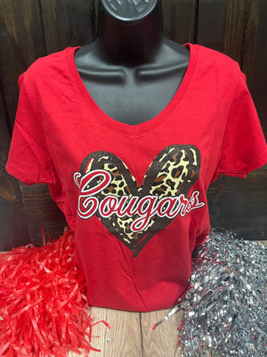 Cougars- V-Neck "Cheetah Cougar Heart"