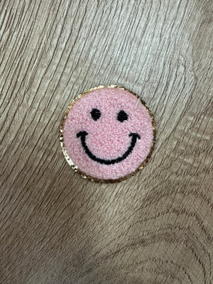 Chenille Patches- Light Pink & Gold Glitter Smiley's