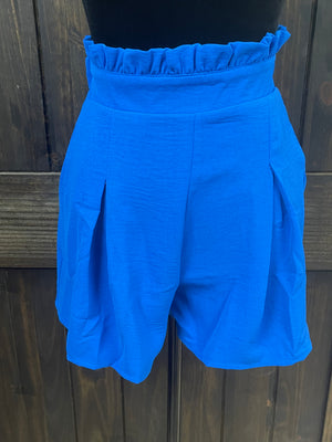 Royal Blue Ruffle Hem Shorts