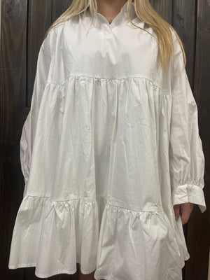 Ruffled Babydoll T-Shirt Dress- White