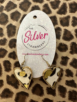 Harper Earrings- White Cheetah Heart