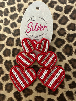 Sugar Crush Earrings- Red & White Triple Hearts