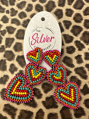 Sugar Crush Earrings- Rainbow Triple Hearts