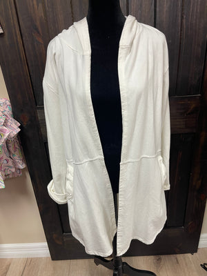 White Hoodie Open Front Jacket
