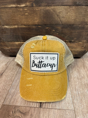 "Suck It Up Buttercup" Mustard Denim Hat
