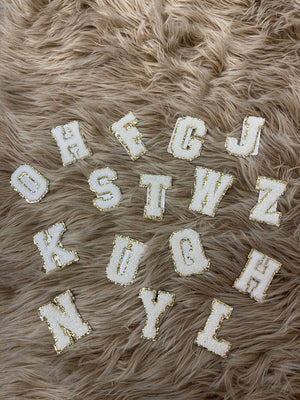 Chenille Patches- White & Gold Glitter Letters