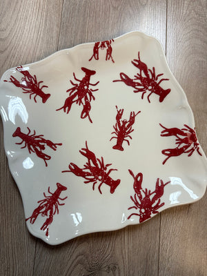 Holiday Serving Dish- Red Crawfish Print