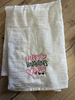 Valentines Kitchen Towels- "Happy Valentine's Day" Pink