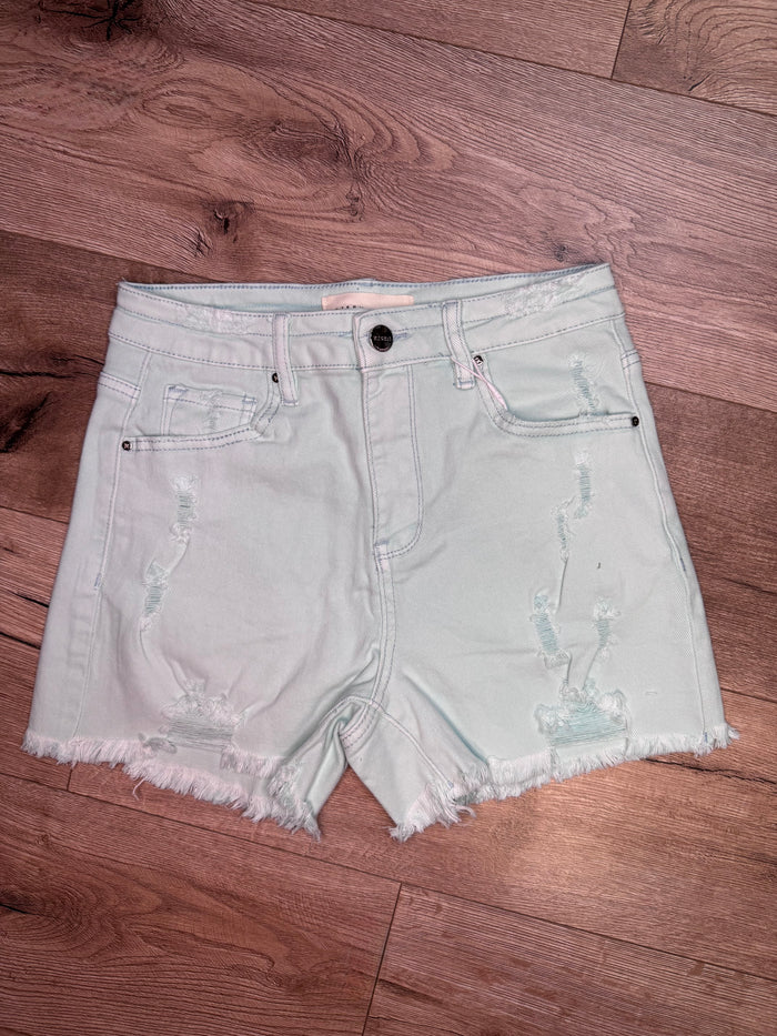"Mint High Rise" Distressed Detail Risen Shorts