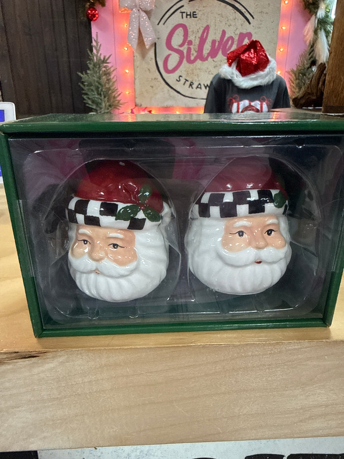 Christmas Dish- "Checkered Santa" Salt & Pepper Shakers