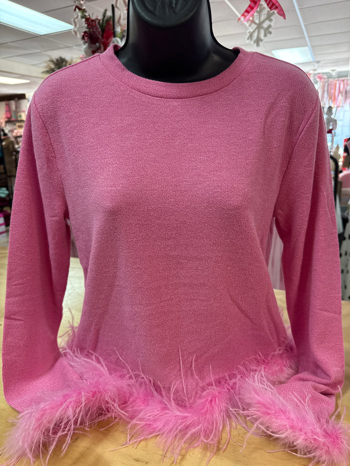 "Bubblegum Pink Feather Ends" Long Sleeve Top