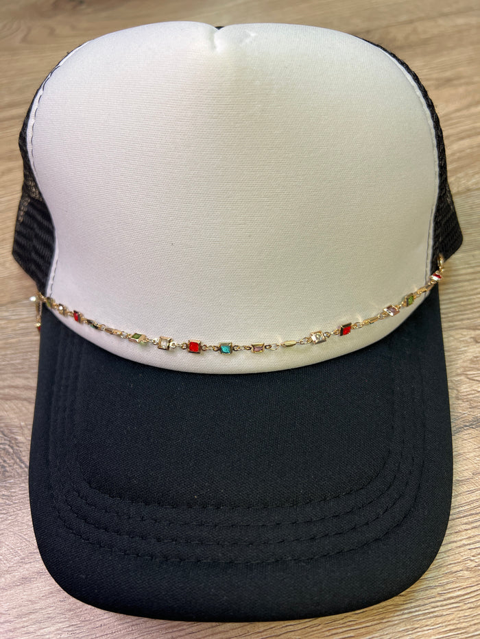 "Ryanne" Hat Bands- Multicolor Gold Squares