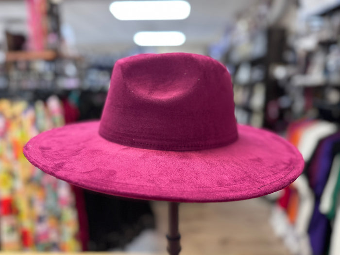 Suede (Wide Brim) Fedora- Wine