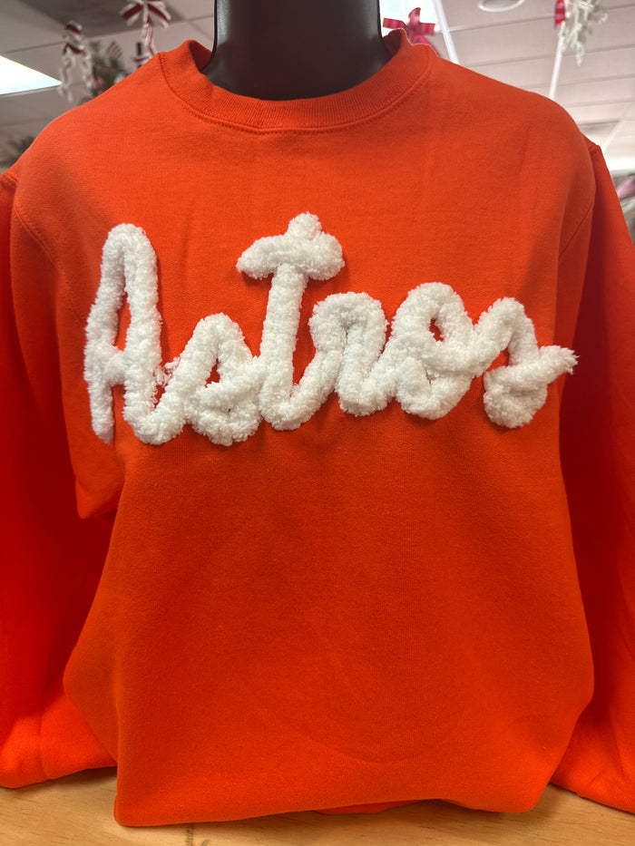 "Astros; White Yarn" Orange Sweatshirt