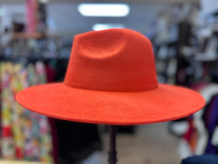 Suede (Wide Brim) Fedora- Orange