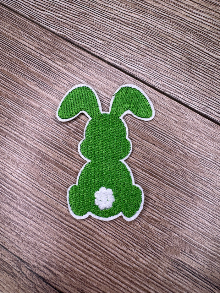 Hat Patches (Embroidered)- "Green Bunny; Pom Pom Tail" (2X3)