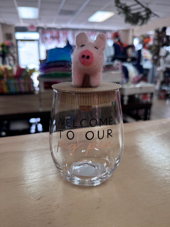 Wine Glass Topper Set- "Welcome To Our Pig Pen" Pig