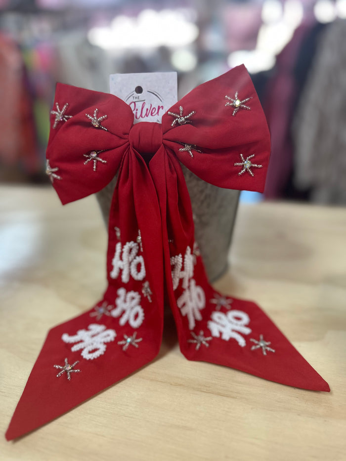 Hair Accessories- "Ho Ho Ho" Red Snowflake Bow