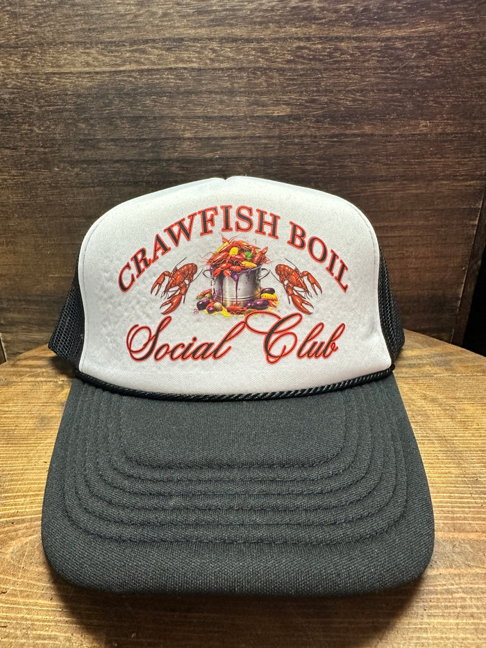 Crawfish Boil; Social Club Black Puffer Trucker Hat