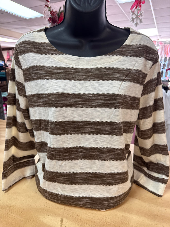 "Ivory & Brown Stripe" Long Sleeve Soft Top